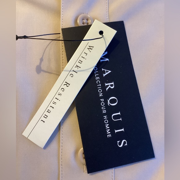 Marquis - Men Solid Classic Fit Dress Shirts - 14 1/2. (S). 32-33 - Color Sand - Picture 2 of 5
